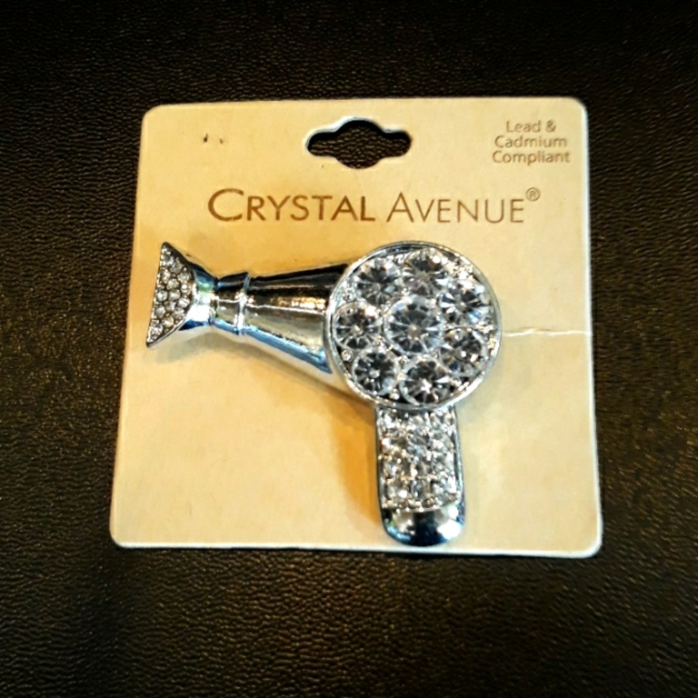 Blow Dryer Rhinestone Pin / Brooch
